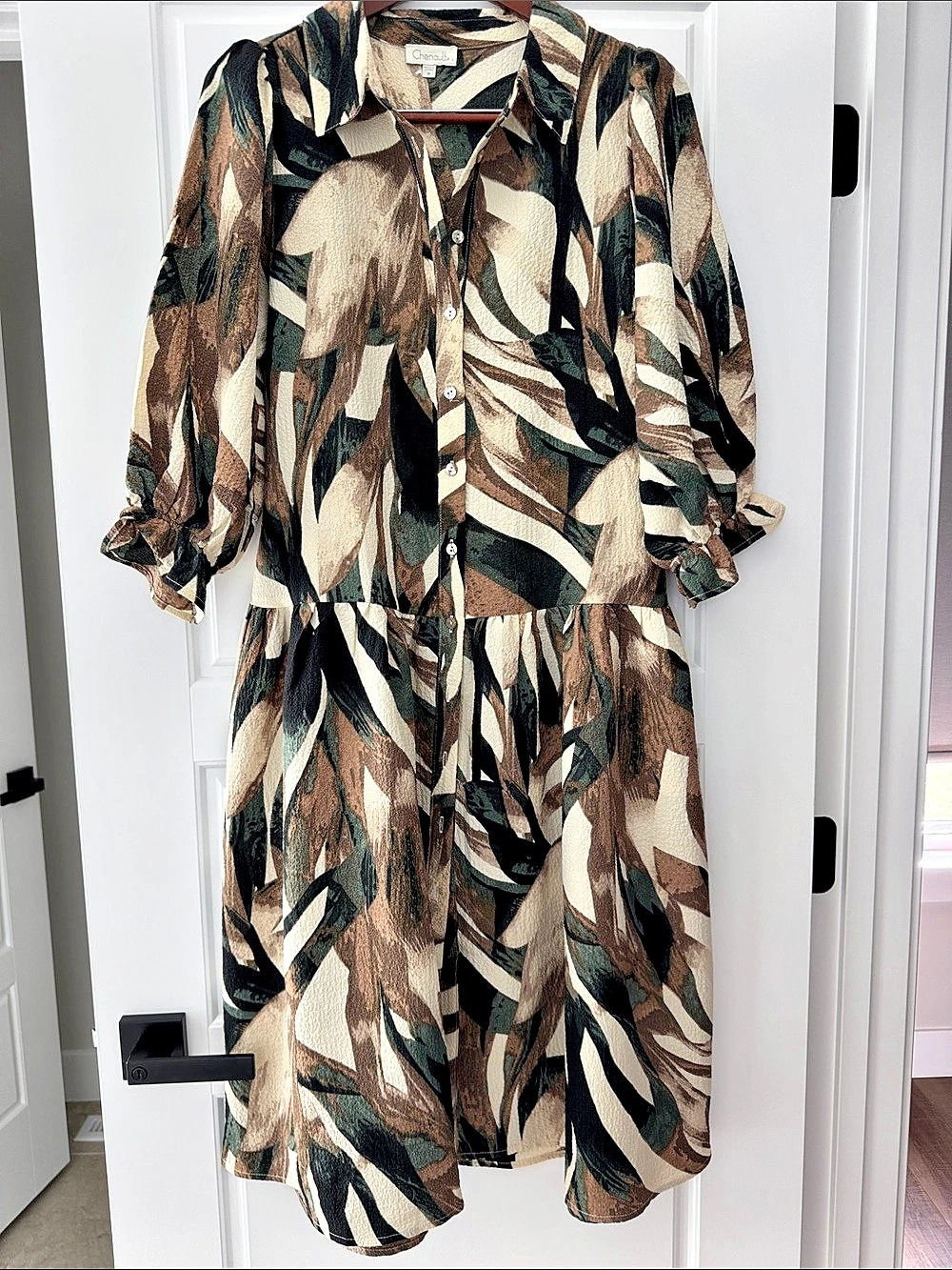 Chenault Abstract Midi Dress in Brown & Black Size Medium Like New